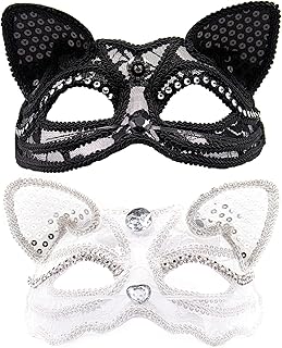 Masque de mascarade de chat sexy de luxe avec perles décoratives, demi-visage