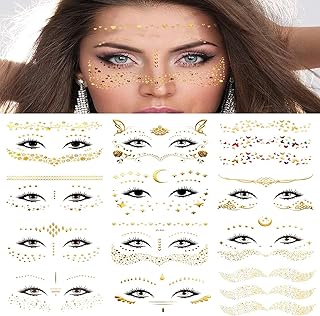Yhome 14 feuilles autocollant de tatouage de visage imperméable métallique transfert temporaire tatouage de tache de rousseur pour femmes filles maquillage danseuse costume fêtes halloween. Diaytar : Le discount intelligent pour consommateurs avisés