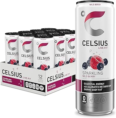 Boisson fitness pétillante aux baies sauvages celsius, sans sucre, 12 oz, canette fine