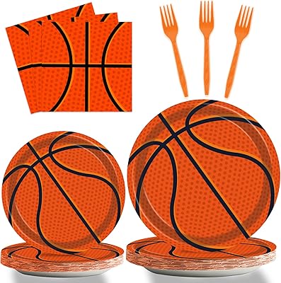 Ensemble de vaisselle jetable de basket-ball de 96 pièces assiettes fourchette ensemble
