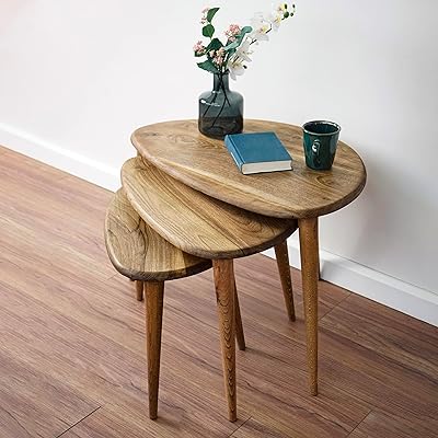 Ensemble de tables gigognes solides 3 pièces - tables en noyer du milieu du siècle avec pieds effilés - meubles de maison en bois de style rétro. Diaytar : Votre shopping, nos meilleurs prix