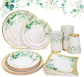 Ensemble d'assiettes et de serviettes en papier vert sauge