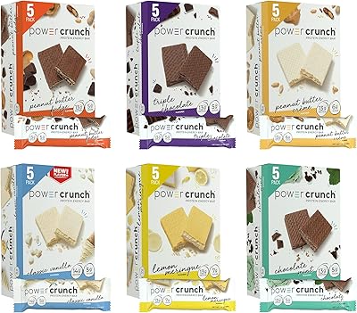 Barres protéinées de lactosérum power crunch, pack varié, en 6 saveurs, barres