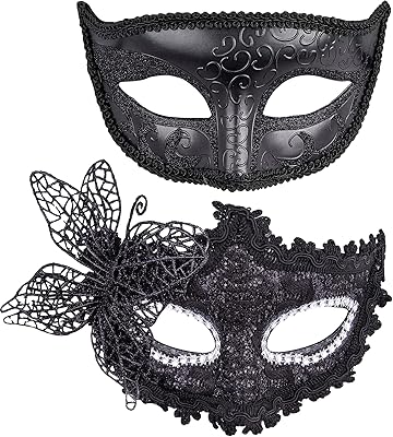 Ensemble de masques de mascarade pour couple, masque de fête vénitien du mardi