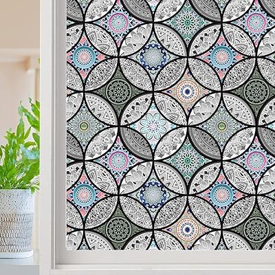 Film de fenêtre décoratif statique en vinyle sans adhésif, film de vitrail pour porte de douche de salle de bain thermique anti-uv (45 x 200 cm). Électroménager, mode, beauté... Diaytar a tout en stock