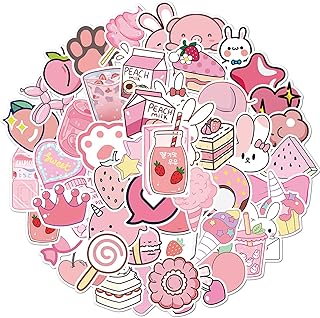 50pcs autocollants de bouteille d'eau preppy pour enfants filles adolescents mignon kawaii rose
