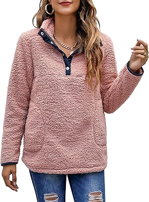 Pull chaud en polaire sherpa bashafu pour femme avec col boutonné et manches