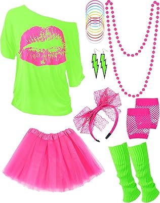 Ensemble d'accessoires de costume de cosplay pour femmes des années 80, t-shirt imprimé