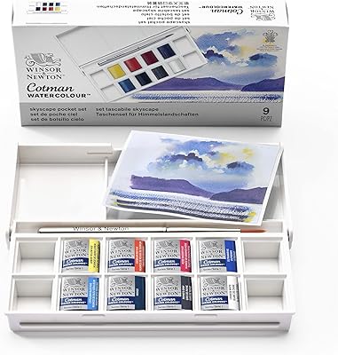 Ensemble d'aquarelle winser & newton cotman, 8 pièces, demi-pot, couleurs ciel et pinceau