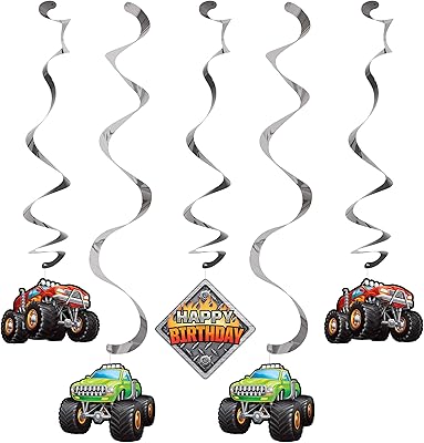 Creative converting monster truck rally daisy danglers, assortis, 5 pièces, assortis