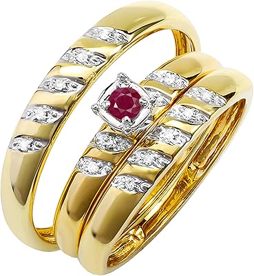 Ensemble d'alliances rondes en saphir blanc dazzling rock pour hommes et femmes