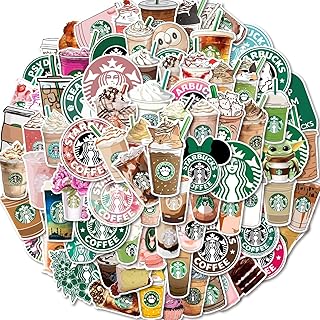 100 autocollants à café - autocollants esthétiques imperméables en vinyle mignons pour ordinateur