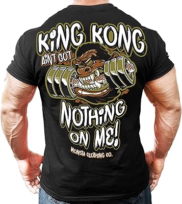 Monsta clothing co. t-shirt de musculation pour hommes (king kong) fitness, noir