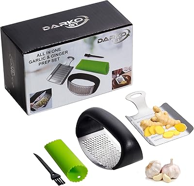 Hachoir à ail professionnel - coupe-ail et gingembre avec éplucheur rotatif en silicone