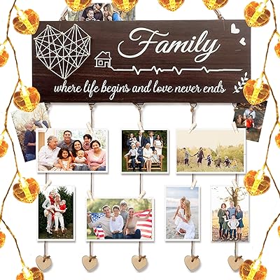 Panneau d'affichage photo mural en bois enkerage avec 20 lumières led à pince