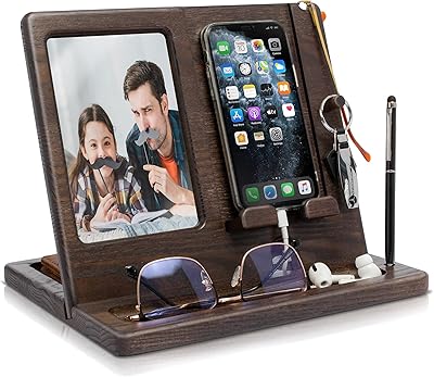Support de chargement mobile en bois porte-clés et cadre photo portefeuille