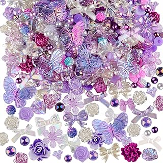 Edit time kit de fabrication de bijoux en perles de couleur bonbon, 350 pièces - 160 nœuds de fleurs et de papillons en acrylique et 190 perles rondes en vrac (violet). Diaytar : Où chaque achat est une victoire pour votre budget