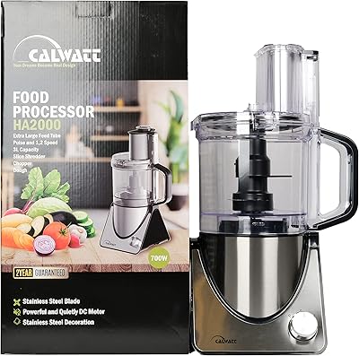 Robot culinaire kalwat 700w, bol 3l avec disques double face en acier inoxydable