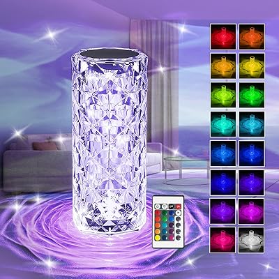 Lampe de table à couleur changeante en cristal avec commande tactile et télécommande