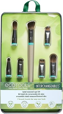 Ensemble de pinceaux de maquillage interchangeables eco tools ikit avec sac, comprenant 7