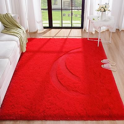 Tapis moelleux rouge benron, tapis pour chambre et salon, tapis de sol solide
