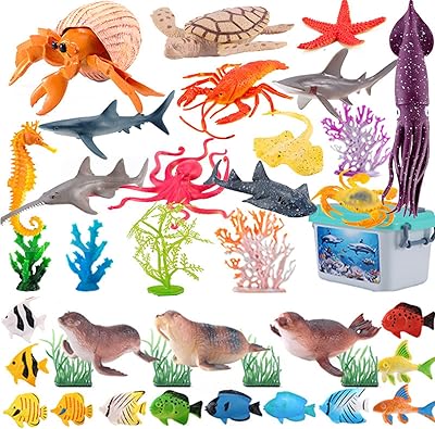 Figurines d'animaux marins, 39 pièces de jouets d'animaux marins, jouets réalistes d'animaux marins