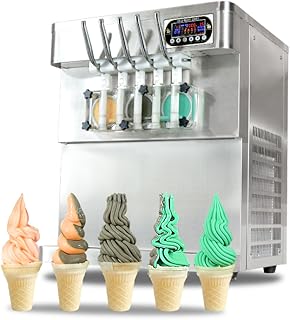 Machine à crème glacée molle commerciale à 5 saveurs, réservoirs réfrigérés supérieurs
