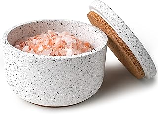 Bol à sel southwind home avec couvercle, terrazzo et liège, 250 ml, blanc