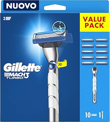 Rasoir pour homme gillette mach 3 turbo + 9 lames rechargeables, plus solides