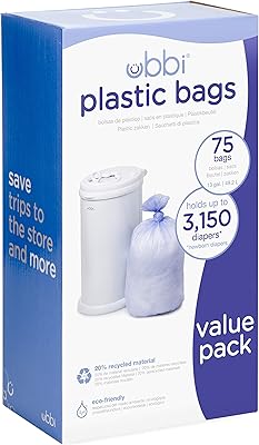 Sacs à couches jetables en plastique obi, paquet économique, 75 pièces, 13 litres