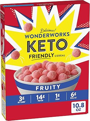 Céréales de petit-déjeuner fruitées wonderworks keto friendly, collation keto friendly, 1 g