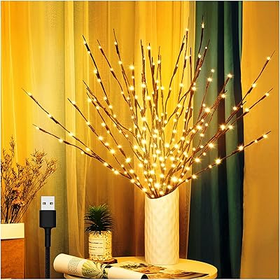 3 pièces branches de vase, branches de brindilles éclairées 60 led lumière d'arbre