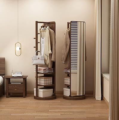 Miroir de sol complet en bois massif rotatif à 360 degrés pour chambre