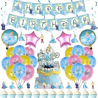 Fournitures de fête d'anniversaire cendrillon décorations comprenant des ballons une bannière décoration gâteau