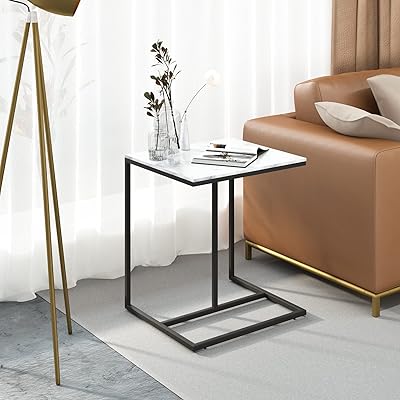 Table d'appoint en marbre artificiel blanc : table d'appoint moderne en forme