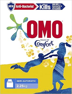Poudre à lessive antibactérienne omo au toucher doux pour tissus, tue 99%