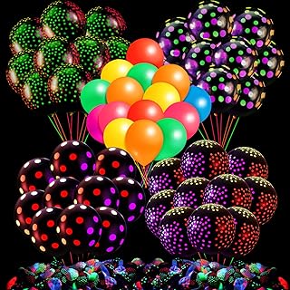 300 ballons néon uv à pois de 12", ballons lumineux de 10" qui