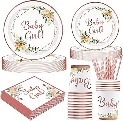 Assiettes et serviettes de table pour fête prénatale, 120 pièces roses, vaisselle jetable