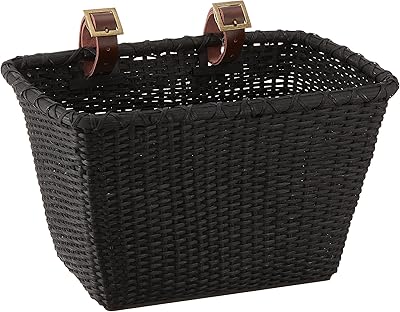 Panier de vélo rectangulaire tissé retro speck avec sangles en cuir véritable