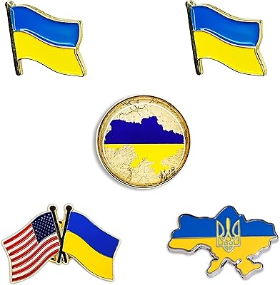 Ensemble d'épingles avec le drapeau de l'ukraine, drapeau de l'amitié américaine, carte