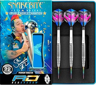 Red dragon peter wright snakebite pl15 fléchettes en acier tungstène avec ailettes, tiges