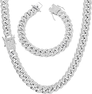Chaîne à maillons cubains pour hommes, ensemble collier et bracelet en diamant cubain