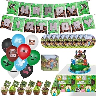 Fournitures de fête d'anniversaire sur le thème minecraft - comprend des bannières joyeux