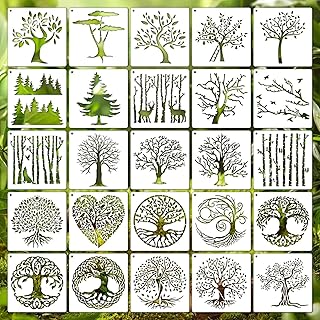 Pochoirs d'arbre de 6 pouces pour colorier, pochoirs de plantes naturelles réutilisables, 25