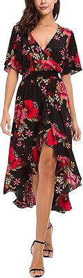 Robe longue ample à manches courtes et col en v pour femme
