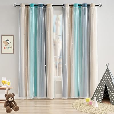 2 pièces de 72" de long rideaux occultants bleu jaune pour chambre