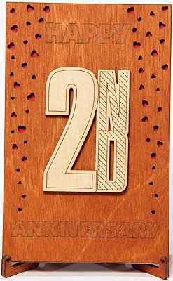 Carte en bois du 2e anniversaire avec support, cadeau d'anniversaire de mariage