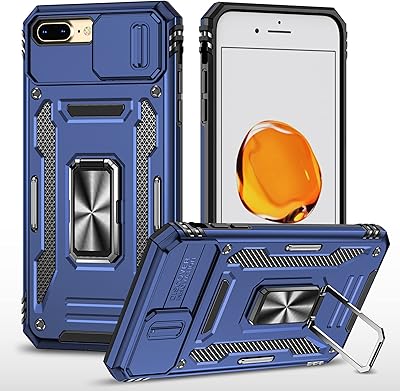 Housse de caméra coulissante pour iphone 7 plus/iphone 8 plus, béquille avec anneau