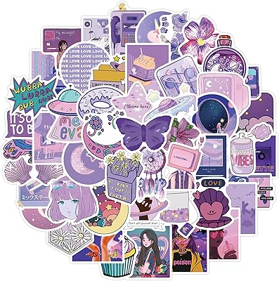 Autocollants violets pour bouteilles d'eau, 50 pièces/paquet, autocollants esthétiques en vinyle pour filles