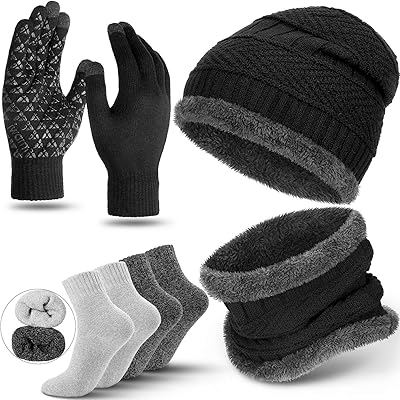 Ensemble bonnet, écharpe, chaussettes et gants pour écran tactile doublés en polaire d'hiver